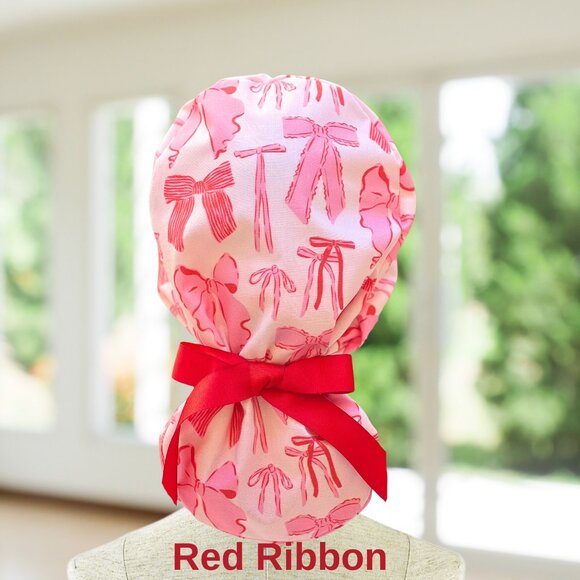 Premium Pink Bows~ Ponytail Scrub Cap, Surgical Hat, OR, MD, Vet, Tech, CNA gift - Picture 3 of 4